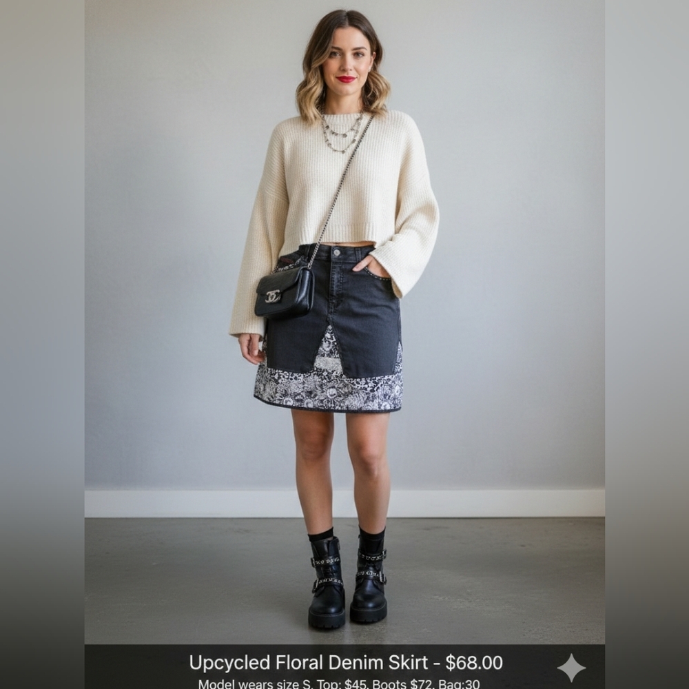 Upcycled Molly Made It  Black Jeans Skirt For Any Age - Picture 2 of 16